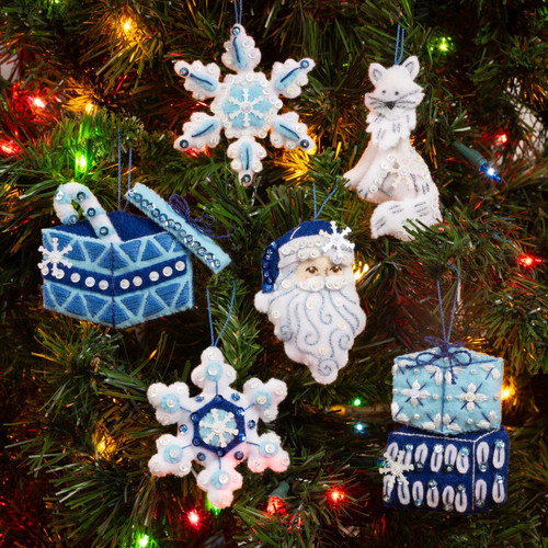 Bucilla Felt Ornaments Applique Kit Set Of 6-Arctic Santa & Friends 89697E