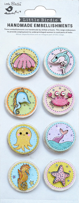 Little Birdie 3D Glitter Embellishment 8/Pkg-Sea World - CR83949 - 8903236662436