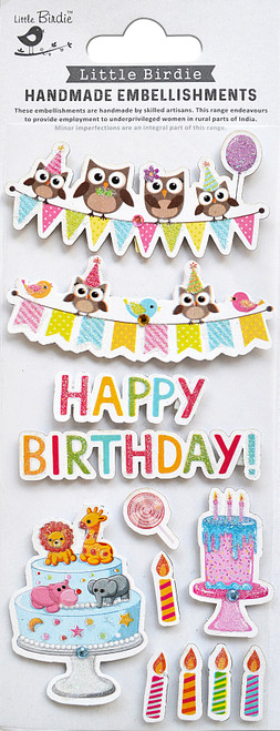 Little Birdie 3D Glitter Embellishment 12/Pkg-Birthday Celebration - CR83964 - 8903236662580