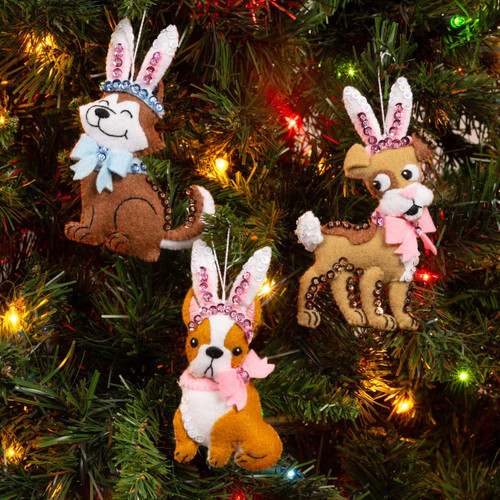 Bucilla Felt Ornaments Applique Kit Set Of 3-Bunny Puppies 89679E