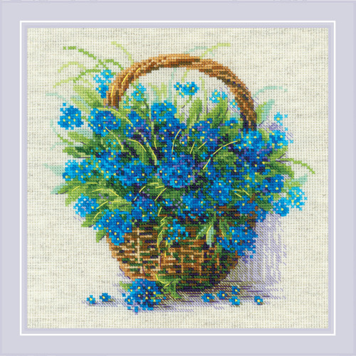 RIOLIS Counted Cross Stitch Kit 8.75"X8.75"-Forget Me Knots In A Basket ((14 Count) - R2170 - 4779046187674 RIOLIS Counted Cross Stitch Kit 8.75"X8.75"-Forget Me Knots In A Basket ((14 Count) - R2170 - 4779046187674