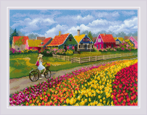 RIOLIS Counted Cross Stitch Kit 15.75"X11.75"-Tulip Field (14 Count) R2148 - 4779046187162