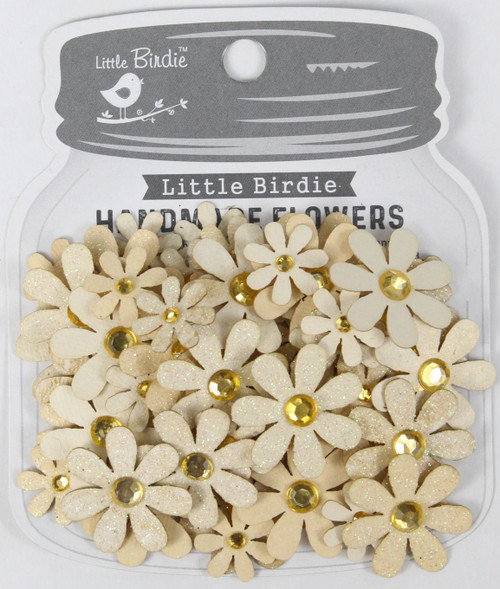 Little Birdie Sparkle Florettes Paper Flowers 60/Pkg-Ivory Pearl SPRKLFL2-87223 - 8903236696158