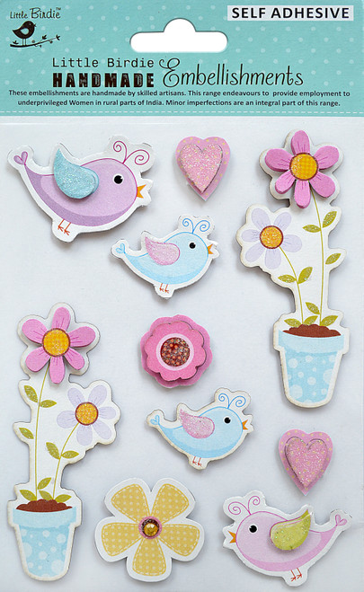 Little Birdie 3D Embellishment 10/Pkg-Birdie Garden - CR83653 - 8903236659467