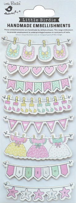 Little Birdie Baby Embellishments 8/Pkg-Socks And Bibs Pink BABYEM11-83936 - 8903236662306