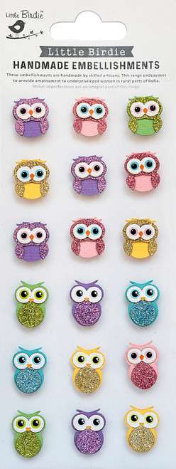 Little Birdie Mini Glitter Embellishments 18/Pkg-Owls - CR78685 - 8903236607734
