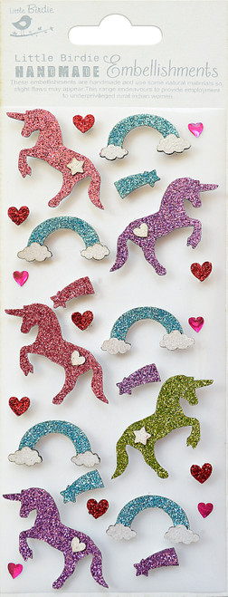 Little Birdie Mini Glitter Embellishments 27/Pkg-Unicorn - CR78689 - 8903236607772