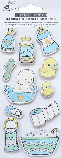 Little Birdie Baby Embellishments 11/Pkg-Bath Time Blue - BABYEM6-83935 - 8903236662290