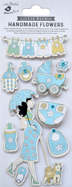 Little Birdie Baby Embellishments 11/Pkg-It's A Girl Blue - BABYEM9-83927 - 8903236662214