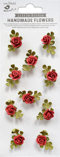 Little Birdie Petite Rose Paper Flowers 10/Pkg-Poppies And Roses - PETROSE-83681 - 8903236659740