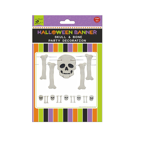 Little Birdie Halloween Banner 13/Pkg & Cotton Cord 3m-Skull And Bones CR82017 - 8903236642797