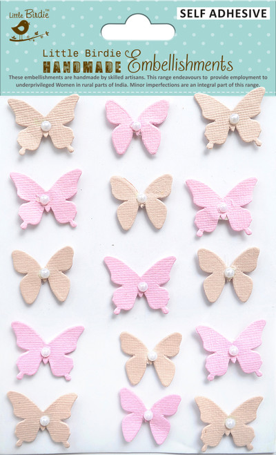 Little Birdie Pearl Butterfly 15/Pkg-Raspberry Ice - PRLBTRF1-70265 - 8903236521108