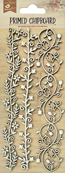 Little Birdie Laser Cut Primed Chipboard 3/Pkg-Vine Blooms 3PCBD399-82009 - 8903236642711