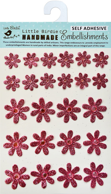 Little Birdie Glitter Jeweled Florets Sticker 24/Pkg-Pink FLORET1-71459 - 8903236533057