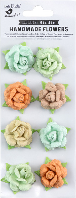 Little Birdie Angle Rose Paper Flowers 8/Pkg-Woodland Stories ANGLE-79474 - 8903236615852