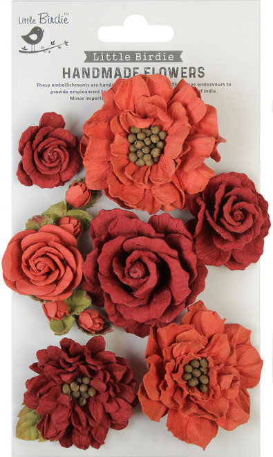 Little Birdie Lolita Paper Flowers 7/Pkg-Scarlet Blend - LOLITA-86578 - 8903236689709