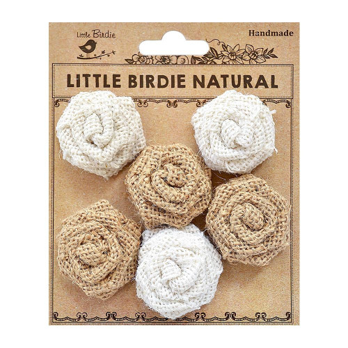 Little Birdie Burlap Mini Roses 6/Pkg-Natural & Cream CR52427 - 8903236102512