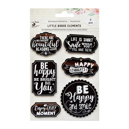 Little Birdie Printed Wooden Bark Banner Embellishment 6/Pkg-Happy Thoughts - CR72112 - 8903236541014