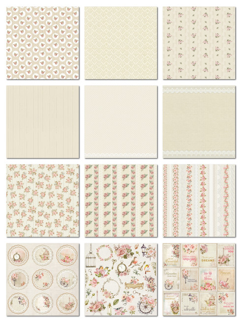 Little Birdie Cardstock Pack 6"X6" 12/Pkg-Shabby Chic Bouquet - CR84006