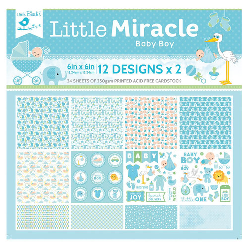 Little Birdie Little Miracle Cardstock Pack 6"X6" 24/Pkg-Baby Boy CR85664 - 8903236680560