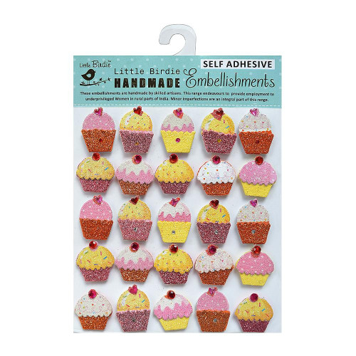 Little Birdie Glitter Embellishment 24/Pkg-3D Cupcake CR62272