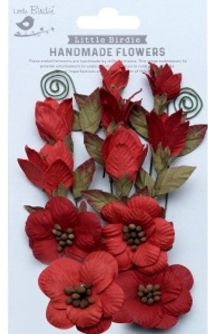 Little Birdie Denny Paper Flowers 13/Pkg-Scarlet Blend DENNY-88588 - 8903236710403
