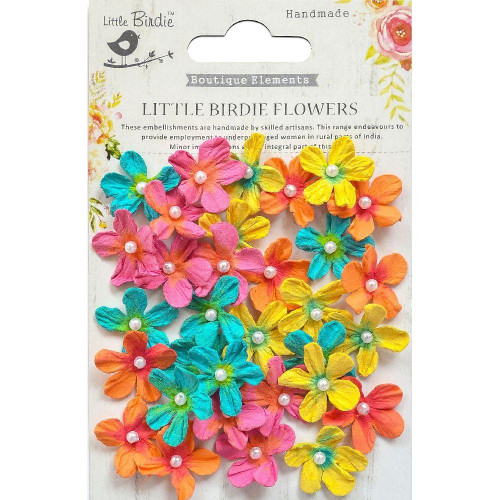 Little Birdie Pearl Petites Paper Flowers 32/Pkg-Vivid Palette PEARLPT-69582 - 8903236514261