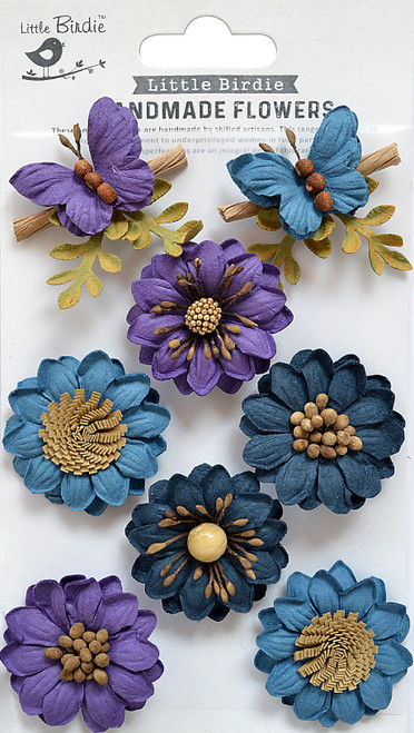 Little Birdie Arcadia Paper Flowers 8/Pkg-Purple Passion - ARCADIA-79579 - 8903236616903