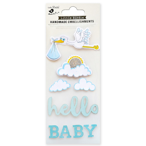 Little Birdie Storks Embellishment 9/Pkg-Hello Baby Blue CR66489 - 8903236483338