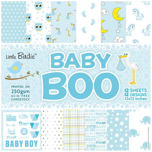 Little Birdie Pattern Paper 12"X12" 12/Pkg-Baby Boy CR68013 - 8903236498578