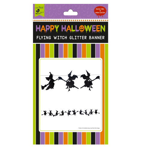 Little Birdie Halloween Banner 10/Pkg & Cotton Cord 3m-Flying Witch CR82016 - 8903236642780