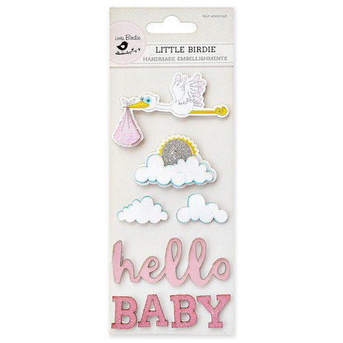 Little Birdie Hello Baby Sticker Embellishment 9/Pkg-Pink CR66488 - 8903236483321