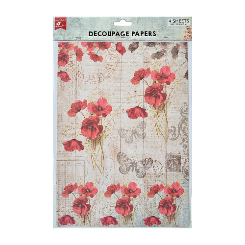 Little Birdie Decoupage Paper A4 4/Pkg-Poppy Grace DECOUA4-81868 - 8903236640977