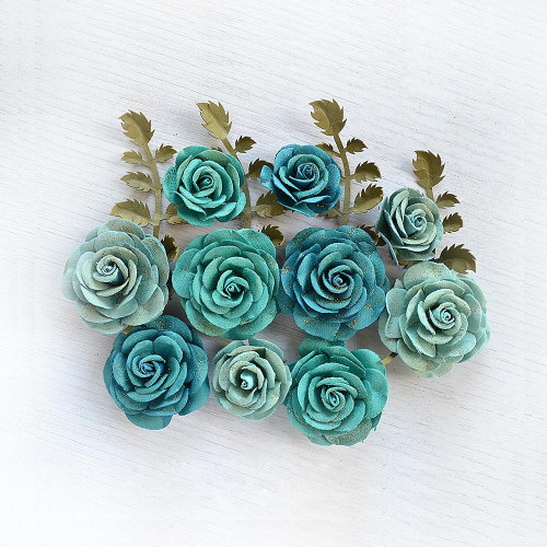 Little Birdie Whitney Paper Flowers 14/Pkg-Aqua Medley - WHITNEY-79757