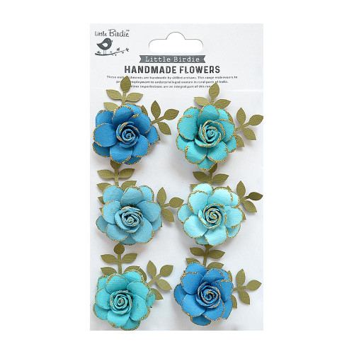 Little Birdie Pixie Rose Paper Flowers 6/Pkg-Aqua Medley PIXIEROS-79405 - 8903236615166
