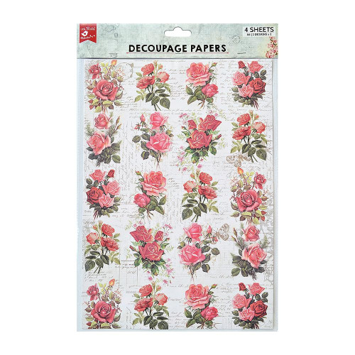 Little Birdie Decoupage Paper A4 4/Pkg-Rose Passion - 5A002K1V-81867 - 8903236640960