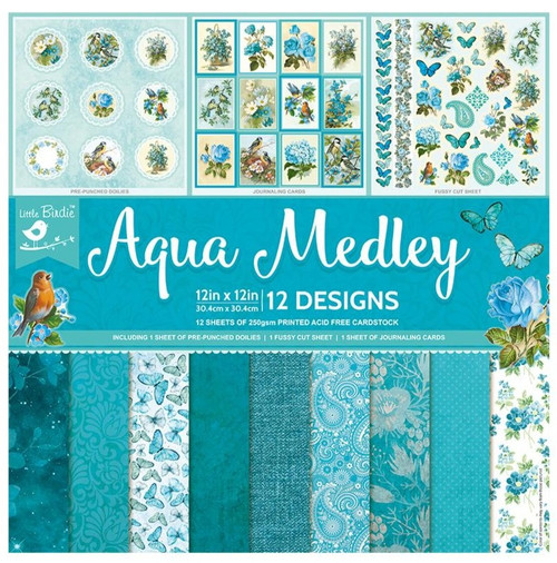 Little Birdie Cardstock 12"X12" 12/Pkg-Aqua Medley - CR79506 - 8903236616170