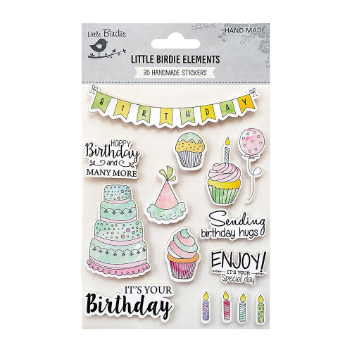 Little Birdie Birthday Watercolor Embellishment 15/Pkg-Birthday Wishes - CR70275 - 8903236521207
