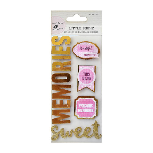 Little Birdie Foil and Glitter Sticker Embellishment 12/Pkg-Sweet Memories - CR66479 - 8903236483239