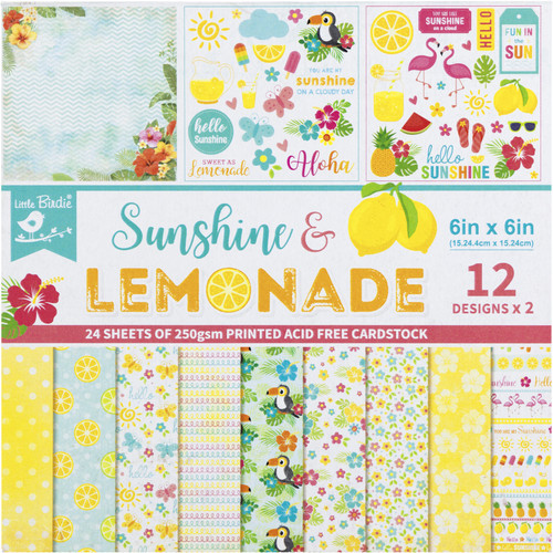 Little Birdie Cardstock Pack 6"X6" 24/Pkg-Sunshine & Lemonade - CR79508 - 8903236616194