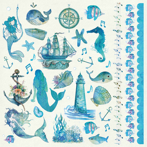 Little Birdie Cardstock Pack 12"X12" 12/Pkg-Songs of the Sea - CR84007 Little Birdie Cardstock Pack 12"X12" 12/Pkg-Songs of the Sea - CR84007