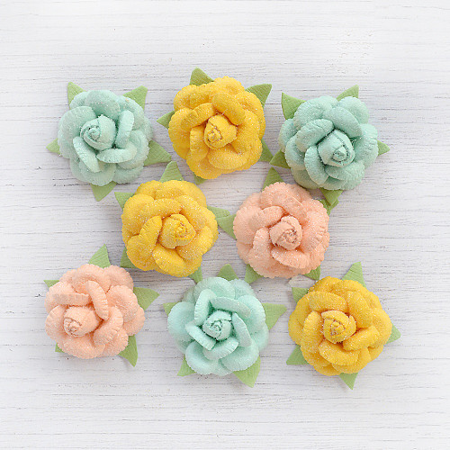 Little Birdie Angel Rose Paper Flowers 8/Pkg-Sunshine And Lemonade - ANGEL-79473 - 8903236615845