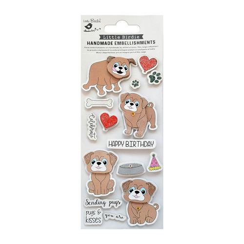 Little Birdie Birthday Wishes Embellishment 16/Pkg-Pugs and Kisses CR79801 - 8903236619126