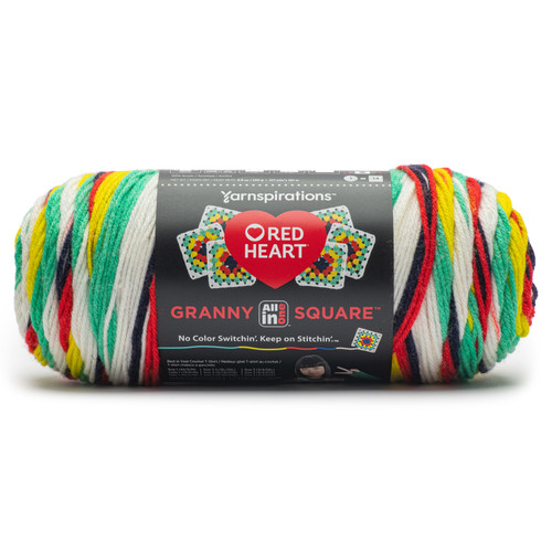 3 Pack - Red Heart All in One Granny Square-Soft White - Green Scream - E310GS-2003 - 073650082405