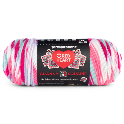 Red Heart All in One Granny Square-Soft White Pink Punch E310GS-2001 - 073650082382