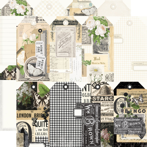 25 Pack Simple Vintage Essentials Double-Sided Cardstock 12"X12"-Cream & Black Tags, Color Palette SVCP12-22222 - 810112389883