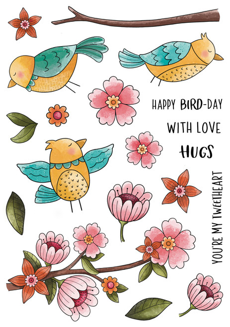 Creative Expressions Jane's Doodles Clear Stamp 6"X8"-Birdsong Blooms CEC1063 - 5055305987339