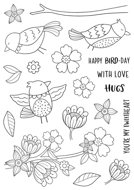 Creative Expressions Jane's Doodles Clear Stamp 6"X8"-Birdsong Blooms CEC1063