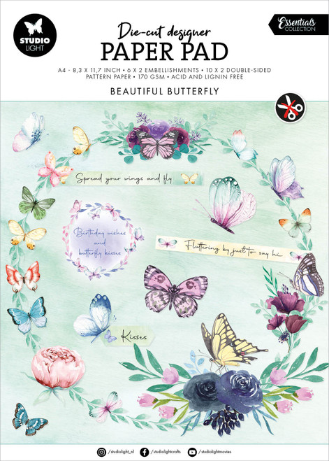 Studio Light Essentials Die-Cut Paper Pad 11.5"X8" 32/Pkg-Nr. 146, Beautiful Butterfly SDCPP146 - 8713943149522