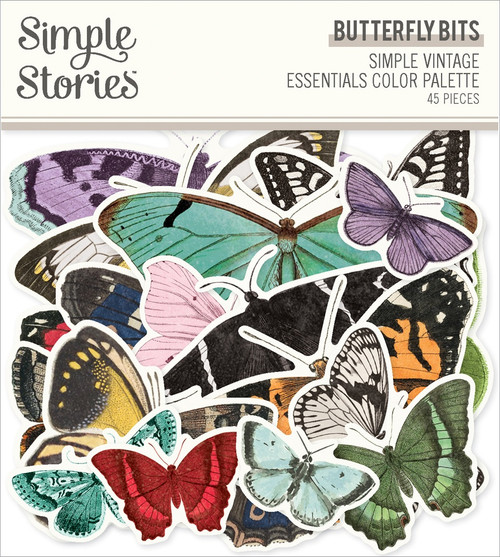 Simple Vintage Essentials Bits & Pieces Die-Cuts 44/Pkg-Butterfly, Color Palette - VCP22231 - 810112389975
